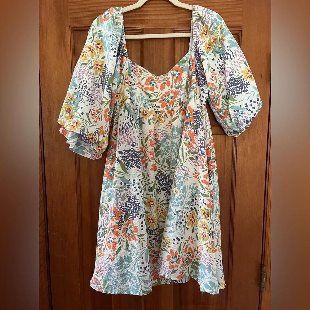 Colorful Floral Puff Sleeve mini Dress | Cottagecore | Boho